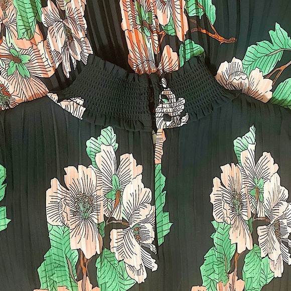 NWT Anthropologie Smocked Floral Sleeveless Midi Dress, Black Peach - Picture 8 of 16